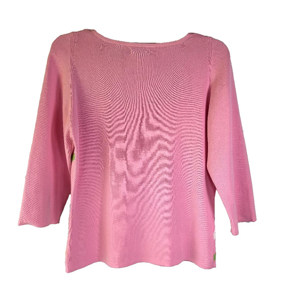 Prima Bella Sweater Pink Women's Size L Square neck 3/4 sleeve Preppy - Picture 2 of 7